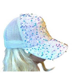 White snap mesh back hat baseball cap sequins party fiesta festival fun summer